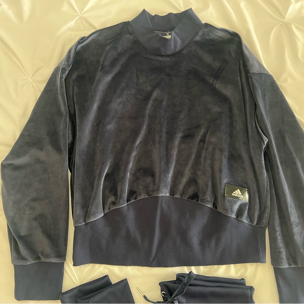 Adidas Dark Blue Velour Tracksuit - Picture 2 of 7